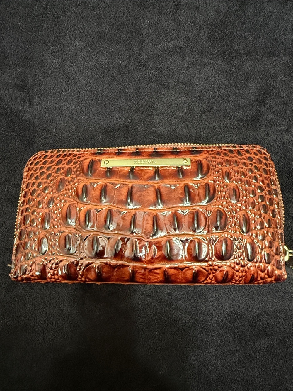 Brahmin Brown Croc-Embossed Zip-Around Wallet